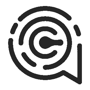 Et sort og hvidt abstrakt cirkulært logo med et chatbobledesign med koncentriske linjer, der inkarnerer den innovative essens af futurenode.dk.